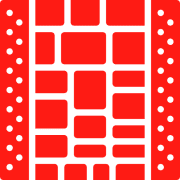 Red geometric pattern with black grid lines.