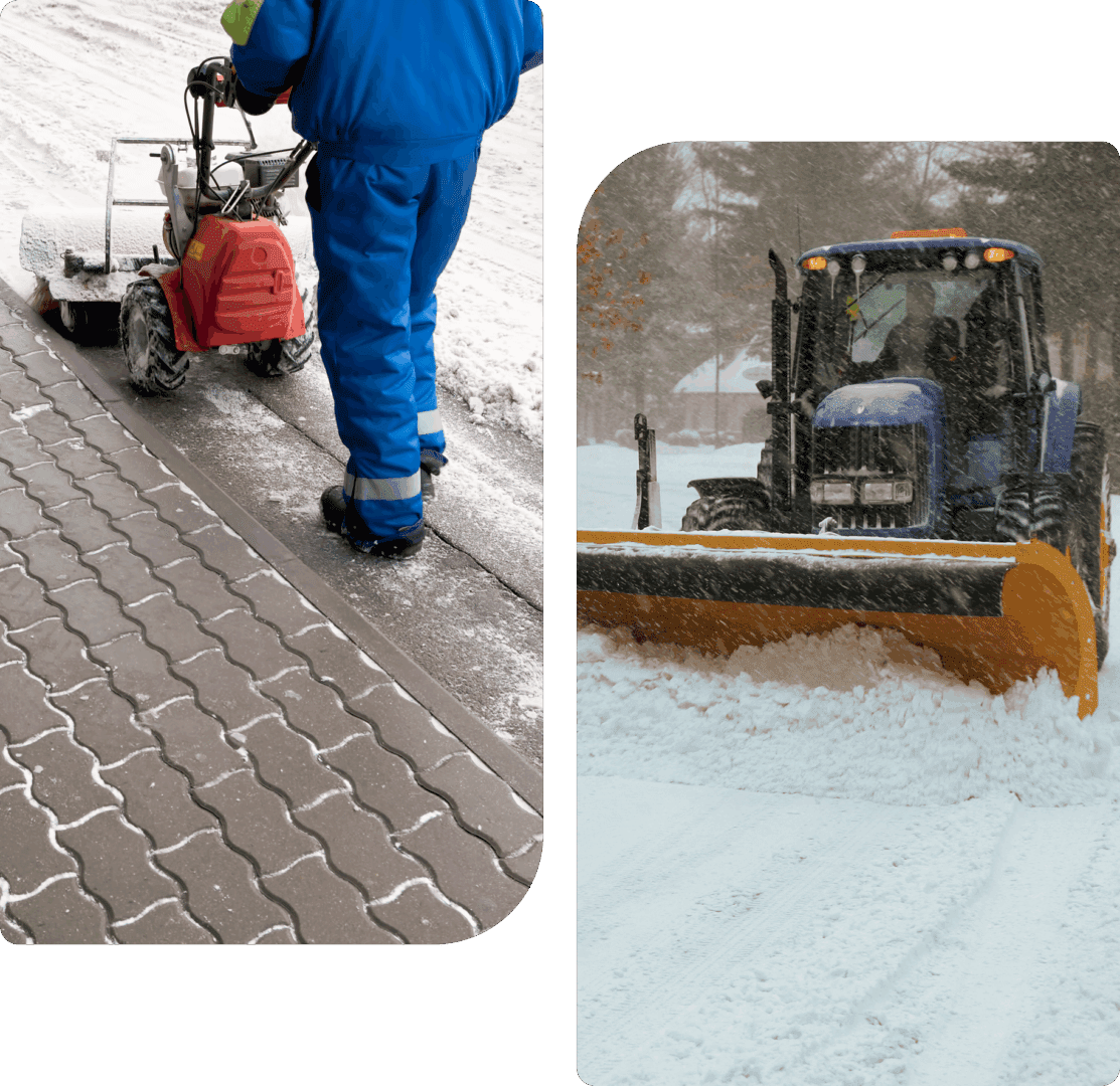Snow removal with snowblower and tractor.